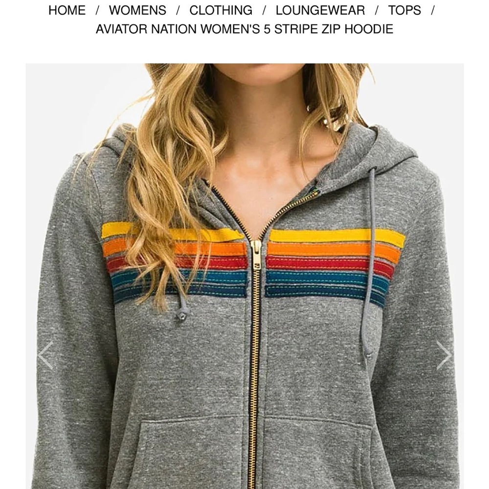 5 stripe Aviator Nation heather grey hoodie